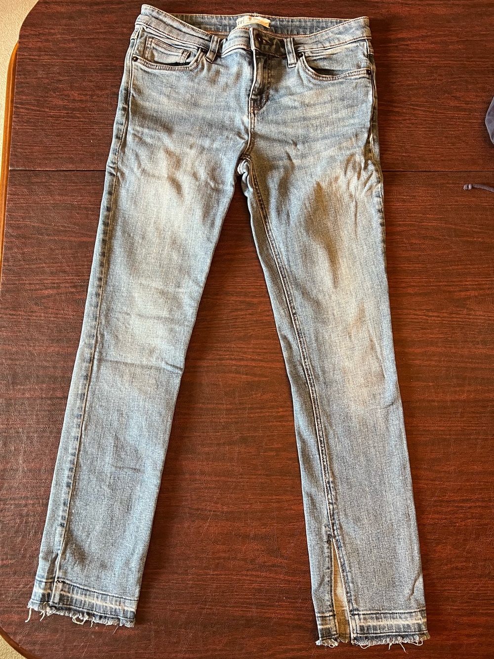Free People Light Blue Mid Rise Denim Jeans with Split Hem